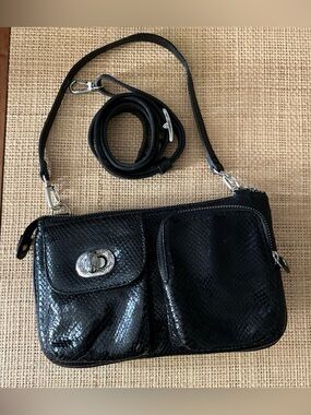 Brighton Black Leather Snake Skin Textured Convertible Crossbody